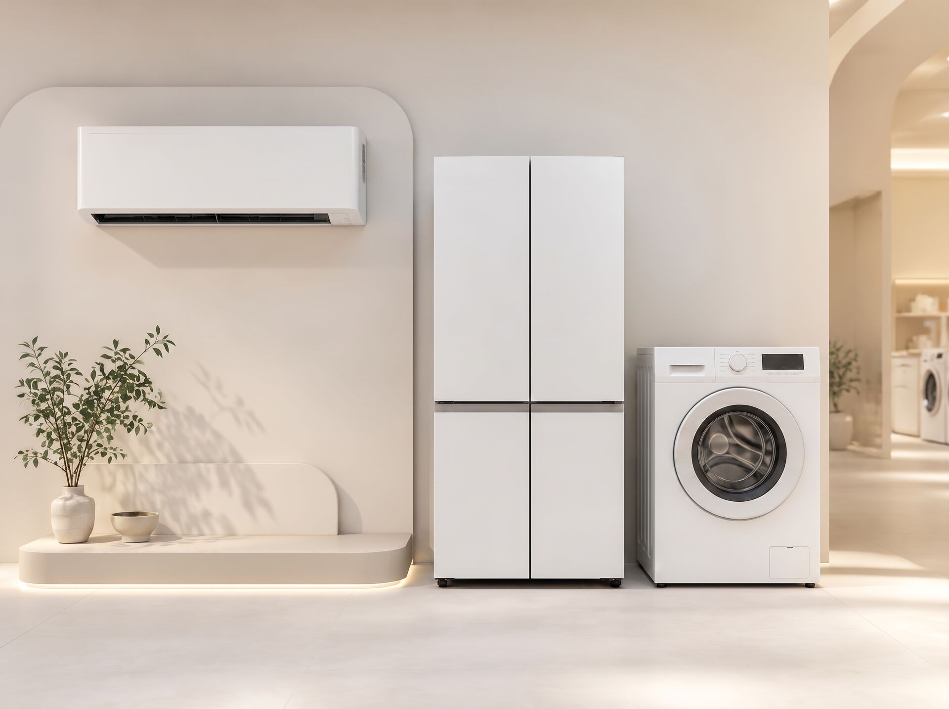 New air conditioner, refrigerator and washing machine on display
