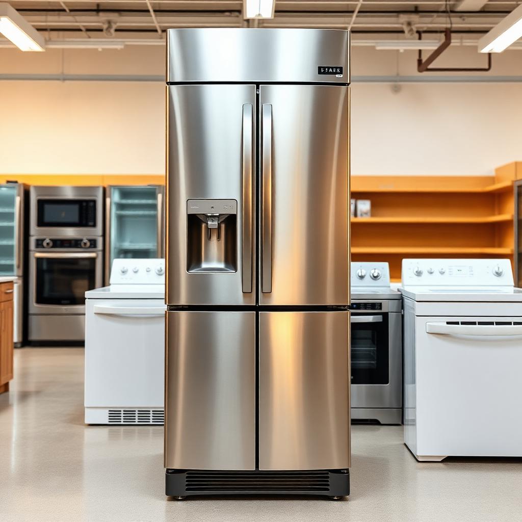 Brand new double-door refrigerator in showroom