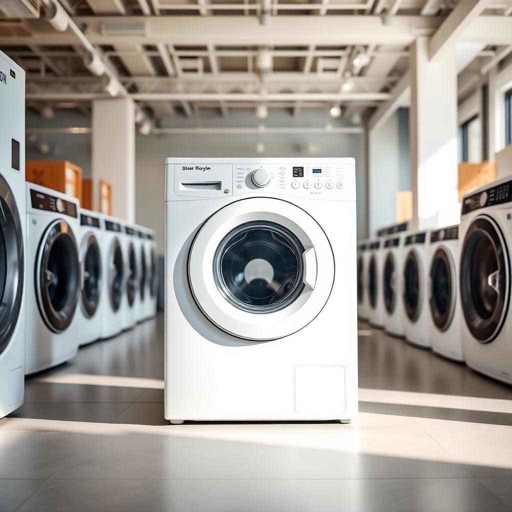 Brand new front-load washing machine in showroom